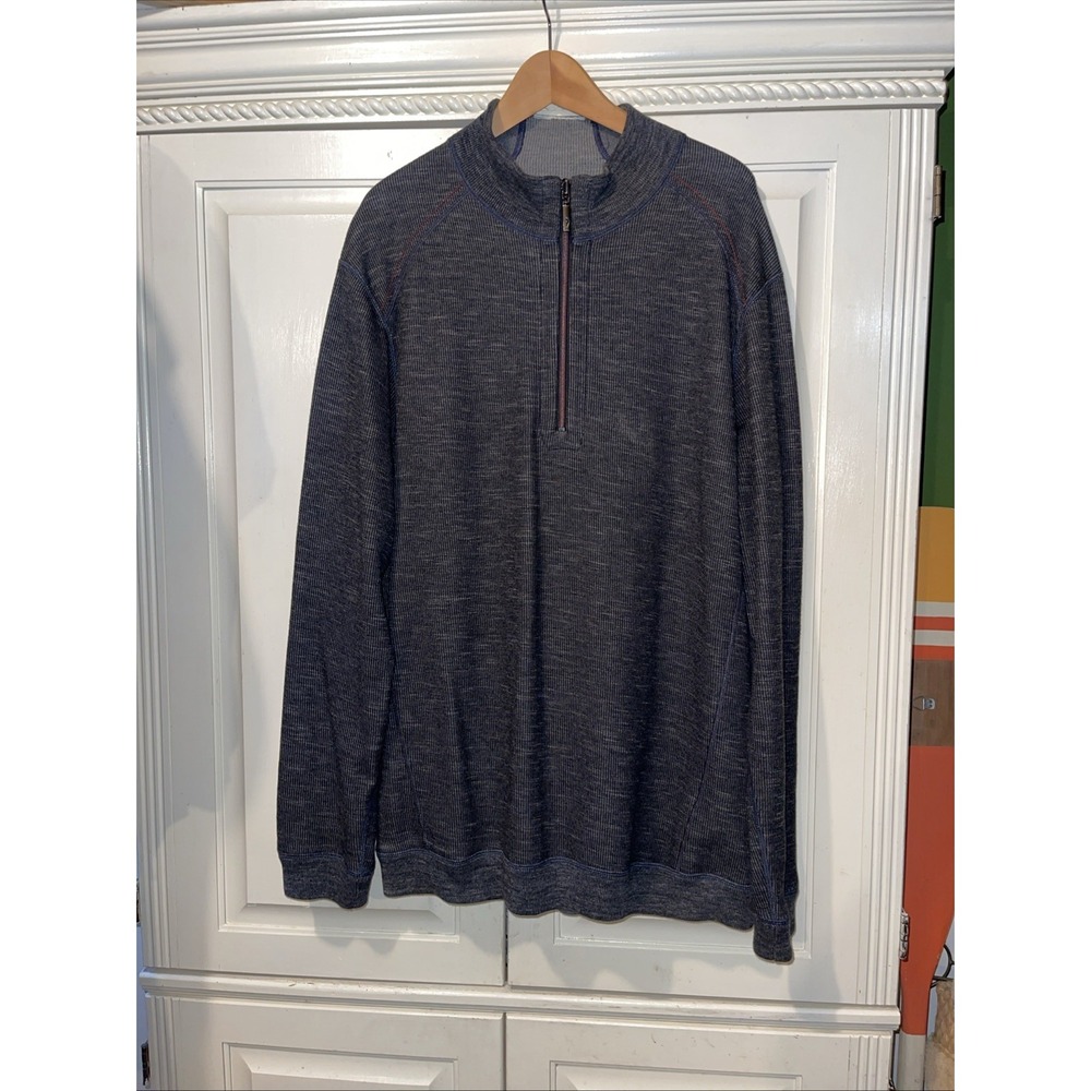 Tommy Bahama Quarter Zip Sweater Men 2XL Gray‎ Long Sleeve Logo Preppy